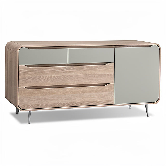 **Technische titel in het Nederlands: Moderne dressoir met houtlook en kleuraccenten**