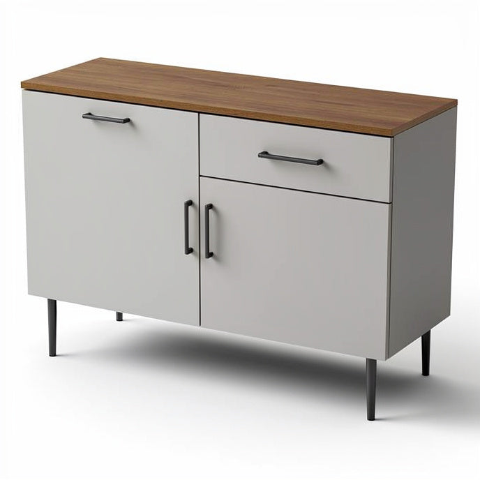 **Moderne Dressoir met Houten Bovenblad en Minimalistische Deuren**