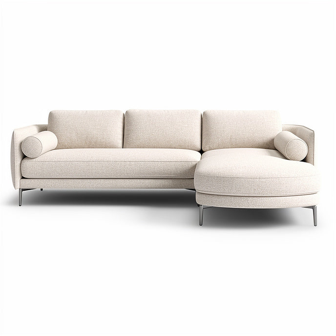 **Moderne beige stoffen bank met chaise longue**