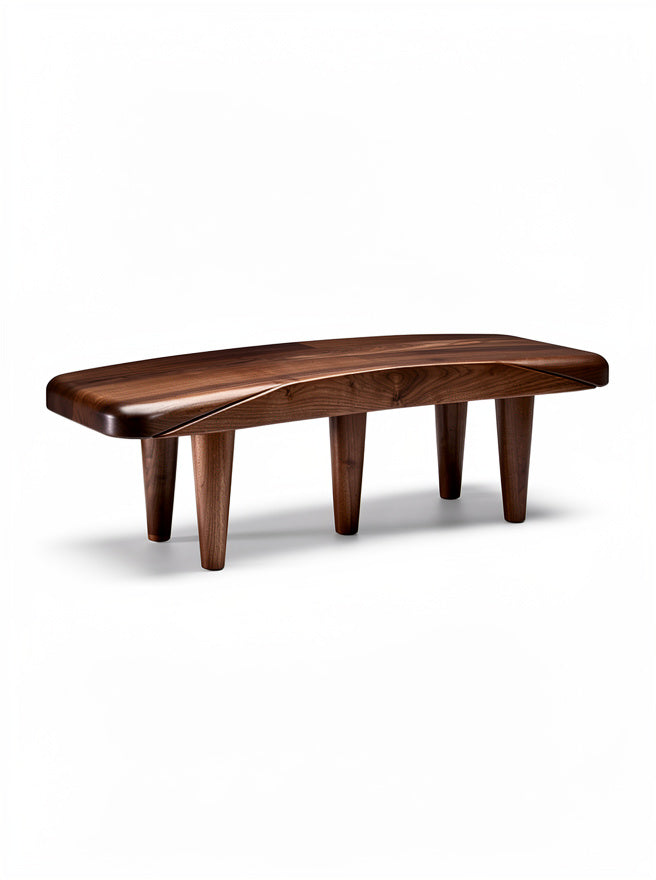 **Technisch Titel in het Nederlands: Moderne houten bank met gebogen en gestroomlijnd ontwerp**